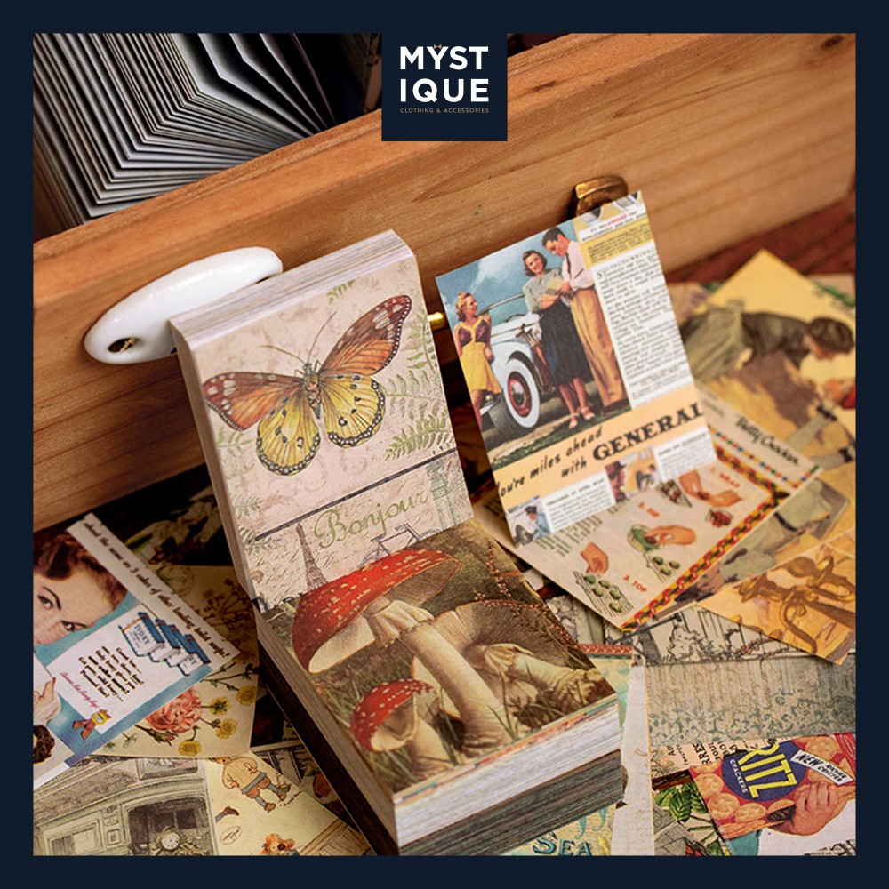 Sticker dán trang trí Material Book, gồm 400 tờ hình ảnh phong cách Vintage trang trí sổ tay - MYSTI