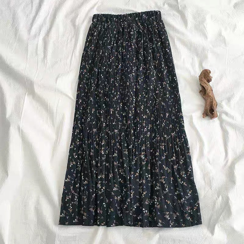 Chân váy hoa nhí xếp ly TOPTRENDING dáng dài vintage | BigBuy360 - bigbuy360.vn