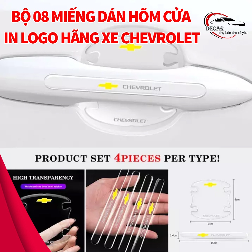 [CHEVROLET] Bộ 8 miếng dán chống xước hõm cửa xe silicon cao cấp , miếng dán cửa xe, ốp lõm tay nắm in logo chevrolet