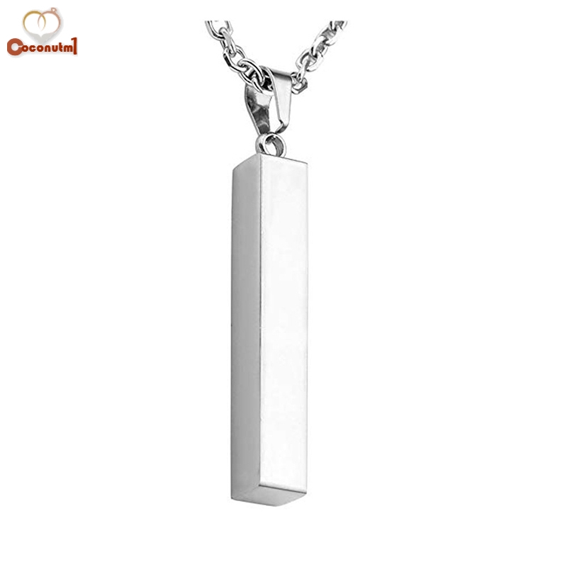 C✞ Women Men Stainless Steel Smooth Cuboid Pendant Necklace Personality