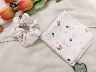 Set Khăn banada + Srunches (Có bán lẻ) mẫu cherry nhí