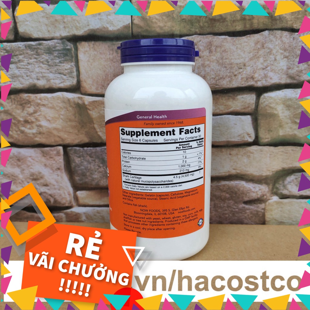 GIÁ HỦY DIỆT Viên Uống Sụn Vi Cá Mập Now Shark Cartilage 750mg- 300 Viên GIÁ HỦY DIỆT