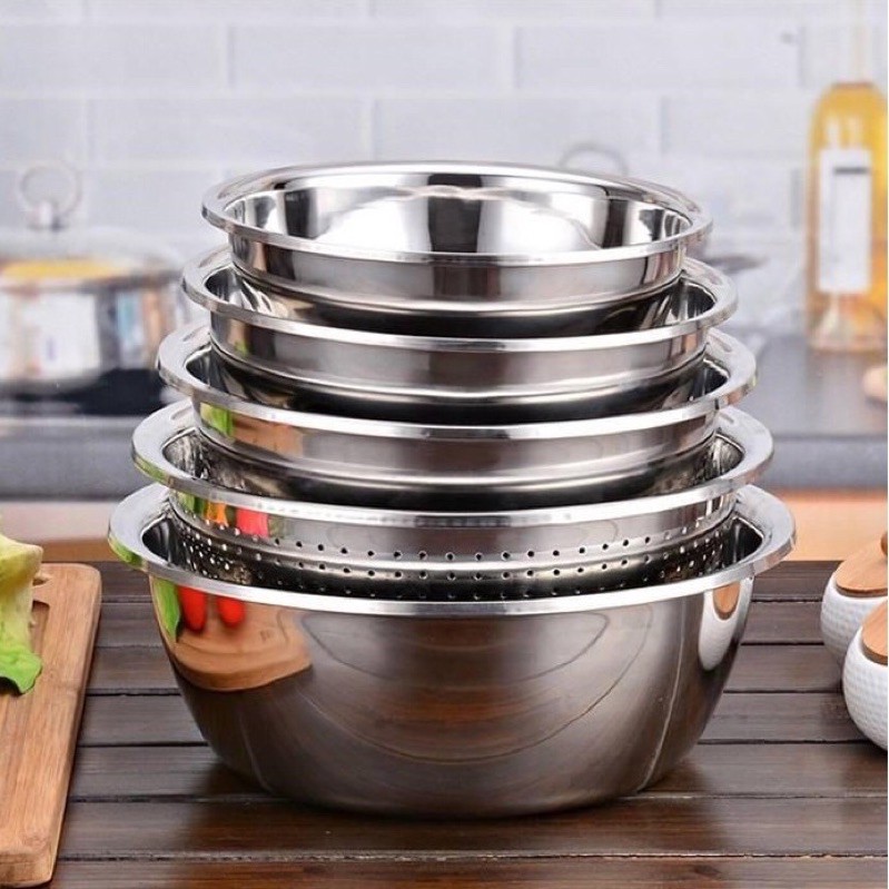 Bộ Thau Rổ Inox 5 Món Tiện Dụng