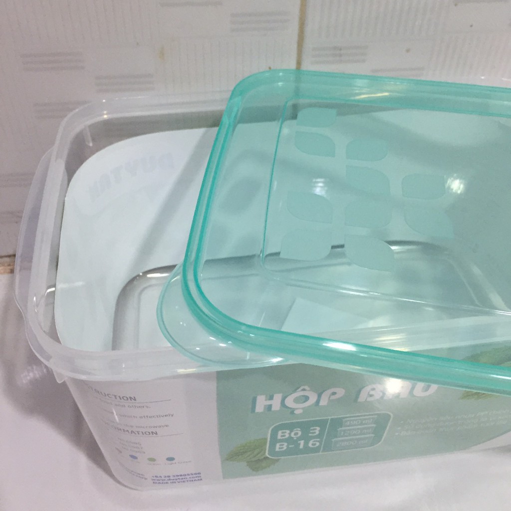 Bộ 3 hộp bầu Duy Tân dung tích 490ml - 1300ml - 2800ml đựng thực phẩm an toàn/Bộ hộp đựng thực phẩm để tủ lạnh có nắp gà