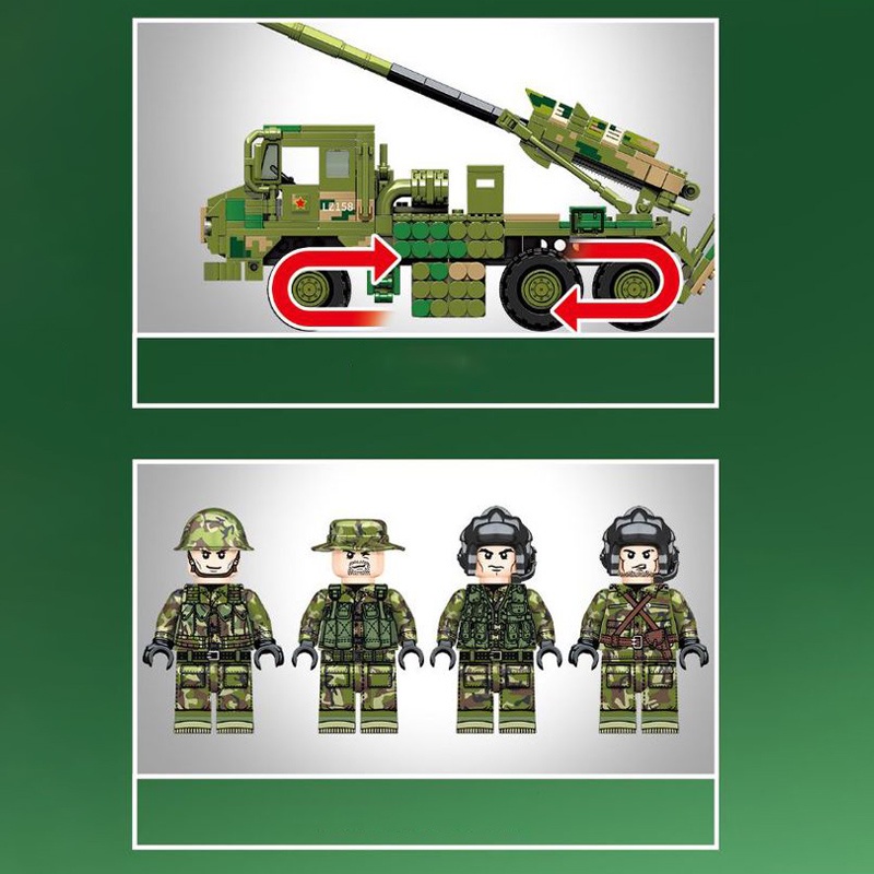 Đồ chơi Lắp ráp Xe Rocket tự hành 155MM, Sembo 203121 Vehicle Mounted Howitzer, Xếp hình thông minh