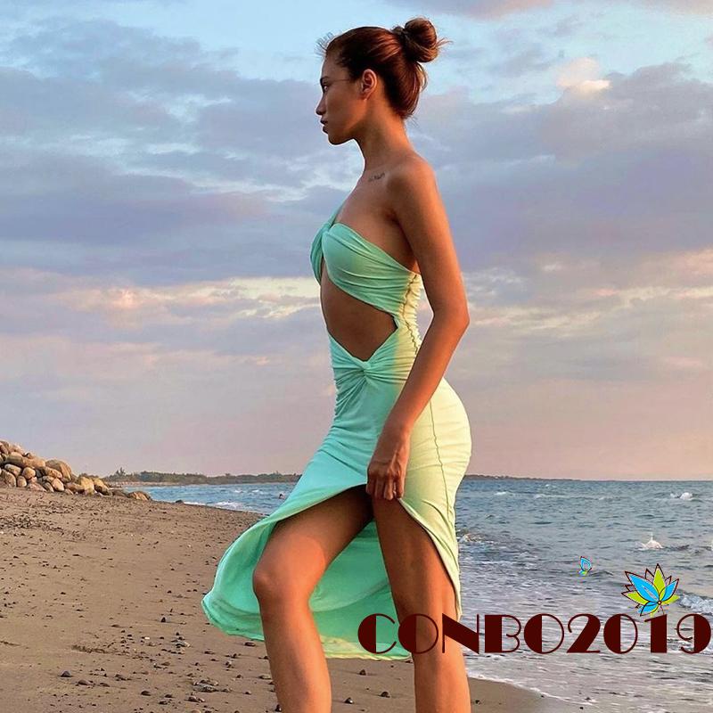 HGM-Women´s Slim Dress Twisted One Shoulder Design High Slit Cutout Elegant Cocktail Dress