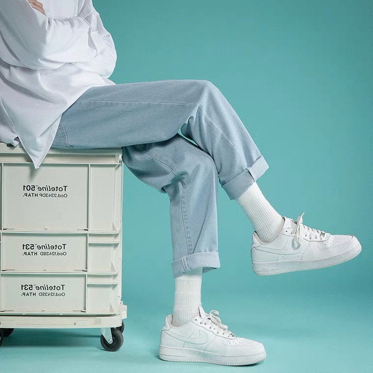Quần Jean Baggy nam nữ Hiyou mà xanh sáng, Quần bò nam nữ Baggy xanh sáng, chất jean nhập khẩu Quảng Châu mềm mịn