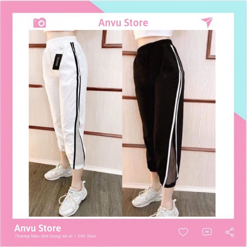 Quần Jogger đũi nữ💝FREESHIP💝 vải đũi phối lưới bo gấu cực kỳ trẻ trung phong cách || ANVU STORE XMAV02