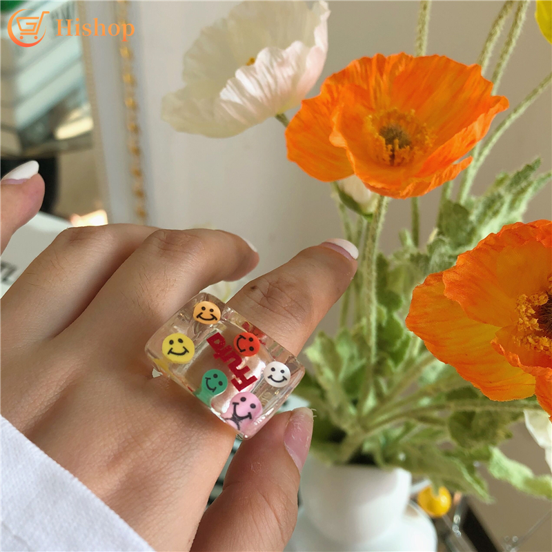 Nhẫn Nhựa Trong Suốt Hoạ Tiết Mặt Cười Dễ Thương