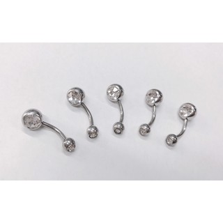 Khuyên rốn basic 2 đầu đá trắng không gỉ