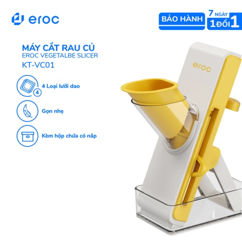 Máy Cắt Rau Củ Kèm Bộ Lưỡi Cắt Đa Năng Có Hộp Nắp Đậy Chứa Rau Củ Eroc VEGETALBE SLICER V-KT-VC01 - Hàng Chính Hãng