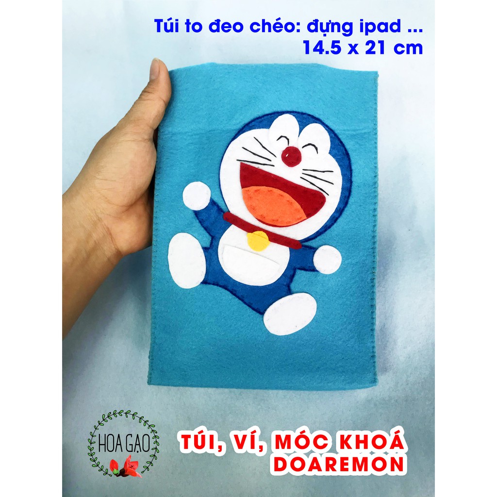 combo DORAEMON túi ipad, ví điện thoại móc khoá handmade loại cao cấp, làm theo đặt hàng