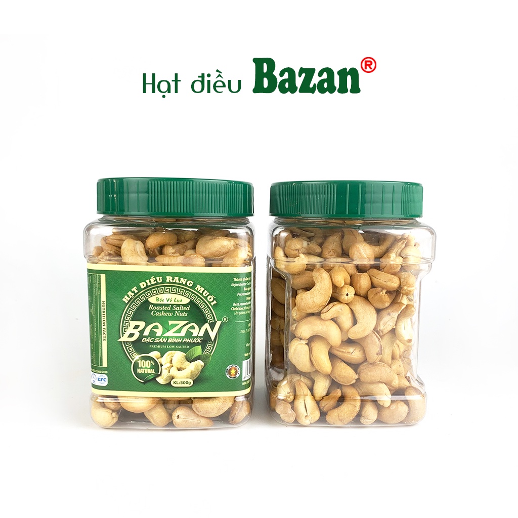 Hạt điều rang muối Bazan Bình Phước nguyên hạt dinh dưỡng A+ loại 1 hộp 500g nắp xanh sạch vỏ lụa | BigBuy360 - bigbuy360.vn