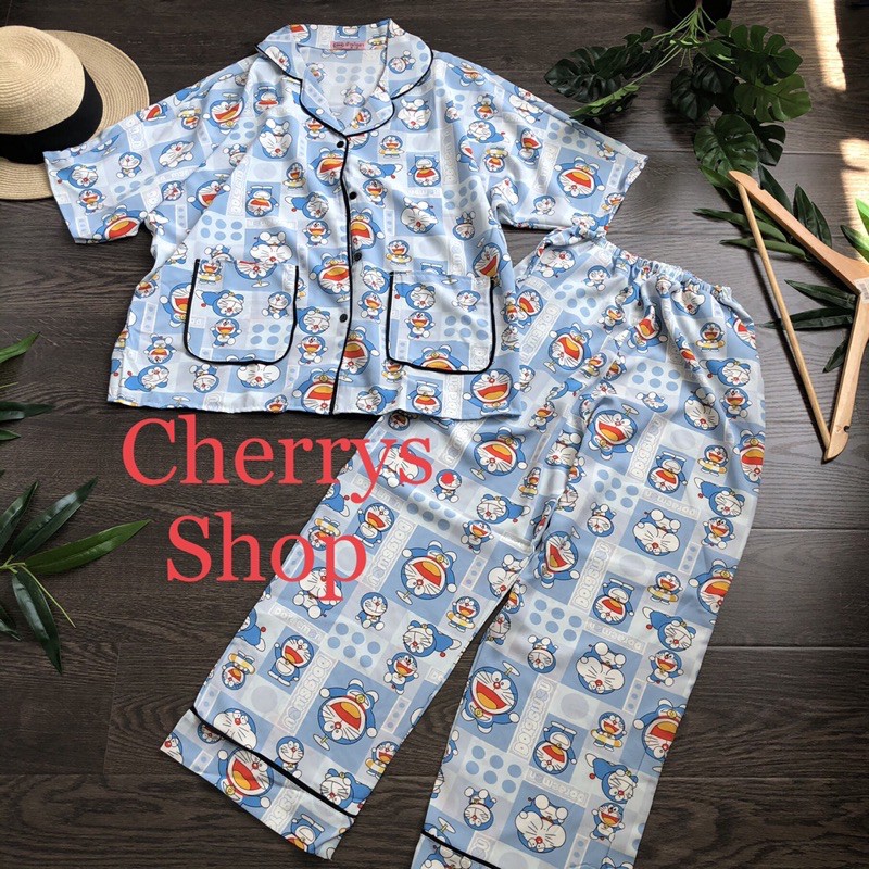 set đồ bộ pijama lụa thái fom cánh dơi cộc tay quần dài dưới 60 kg siêu đep