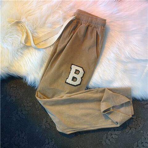 Quần Rộng Ống Suông Đai Bản To Thêu CHữ B Unisex Nam Nữ Cạp Chun Co Dãn Năng Động Freesize