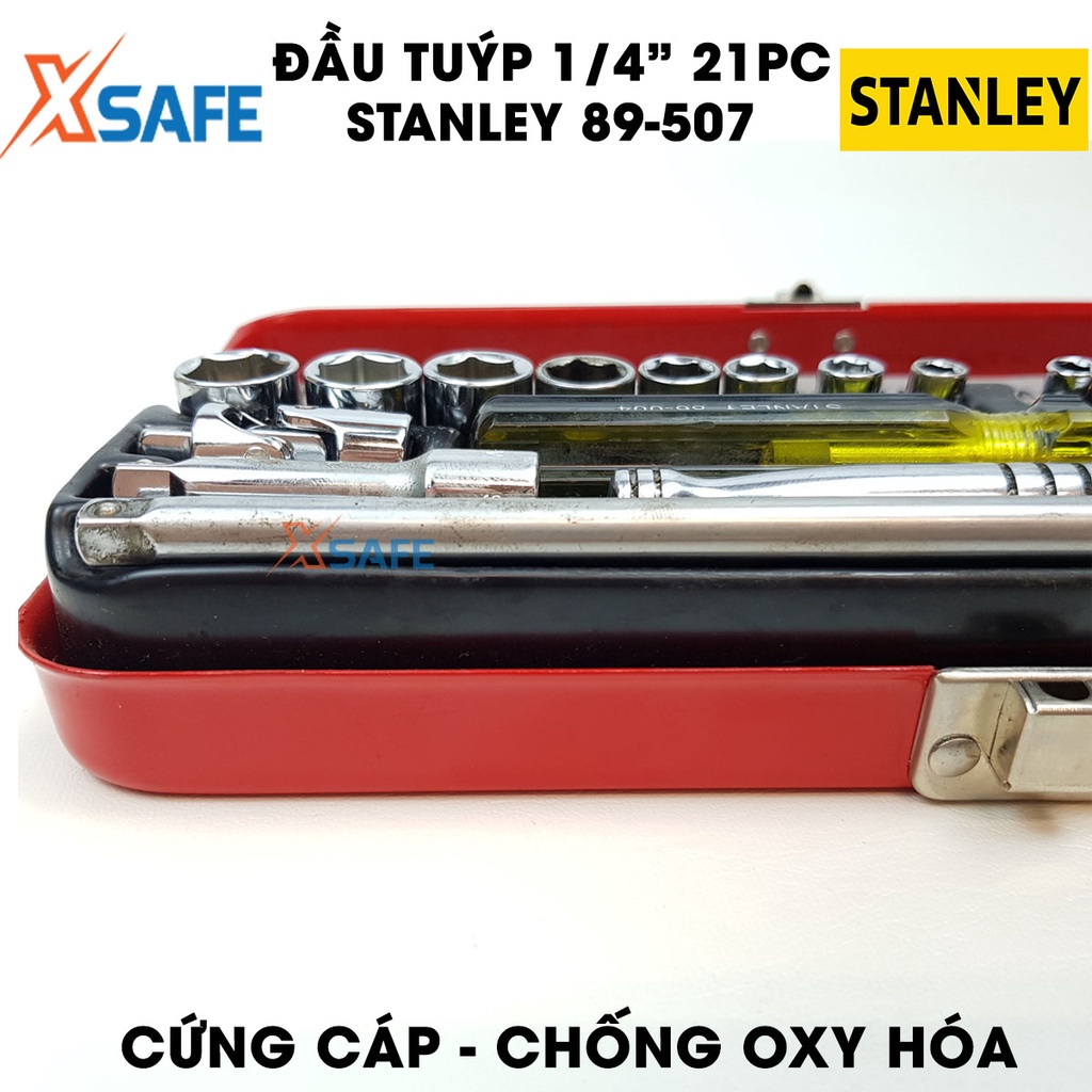 Đầu tuýp 1/4 inch STANLEY 89-507 21 chi tiết, chất liệu thép CR-V cao cấp, cứng cáp, không bị mài mòn, gỉ sét