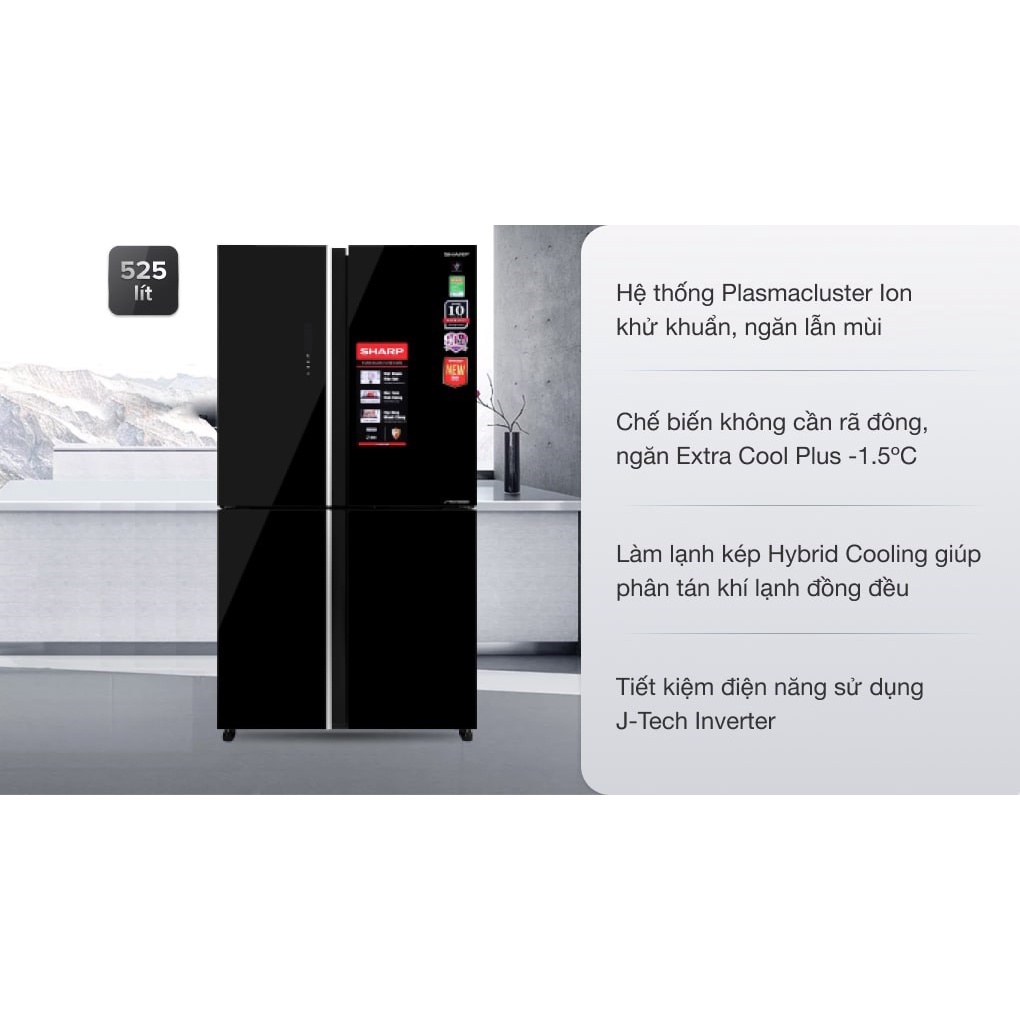 Tủ lạnh Sharp Inverter 525 lít SJ-FXP600VG-BK - HÀNG CHÍNH HÃNG