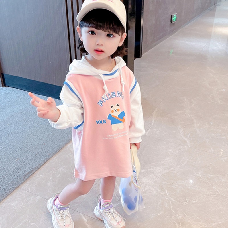 Áo thun có mũ trùm đầu giả hai lớp thời trang cho bé gái