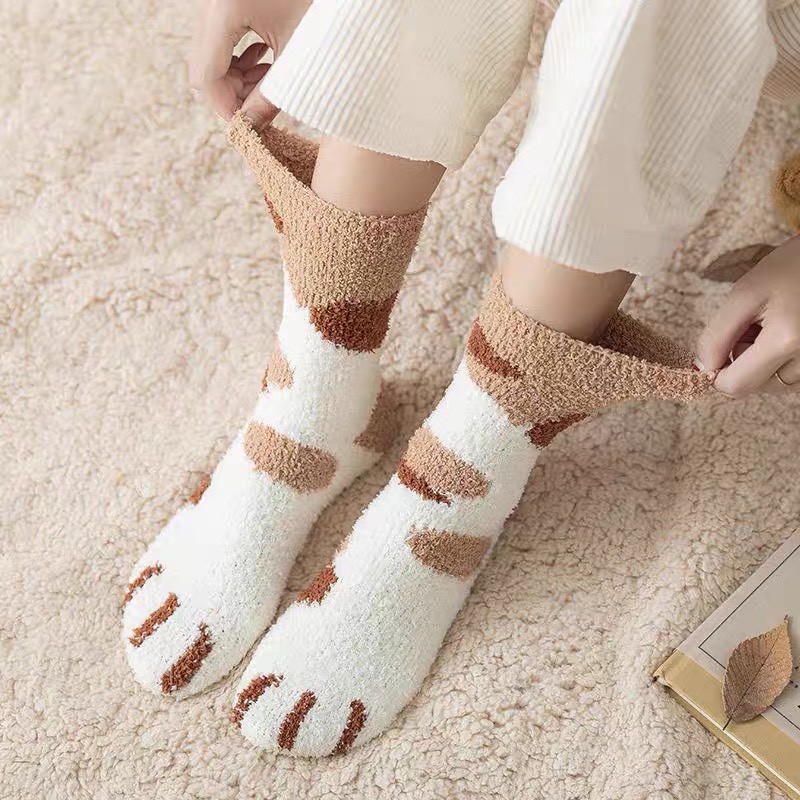 Tất nữ len bông xù Vonemo hình chân mèo ấm áp cute dày đẹp TN123