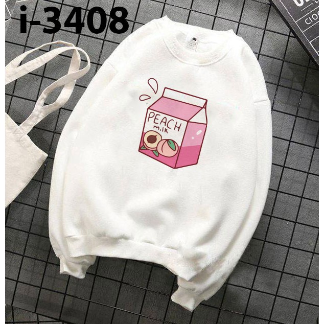Áo Sweater Thun Nữ Tay Dài Vây Cá In Hộp Sữa Peach DLX