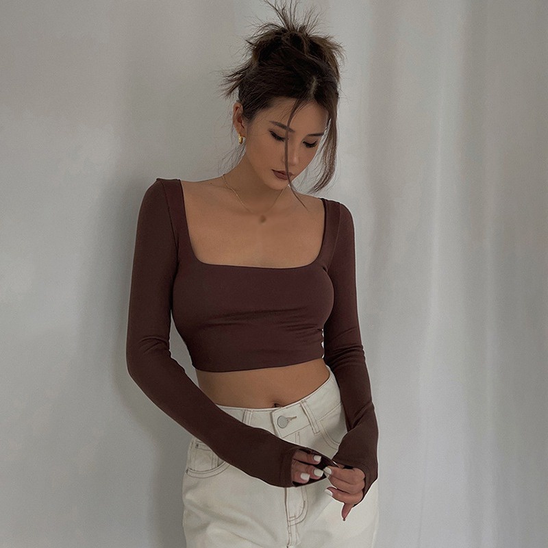 Áo Croptop Cổ Vuông Dáng Ôm Thời Trang Quyến Rũ Cho Nữ