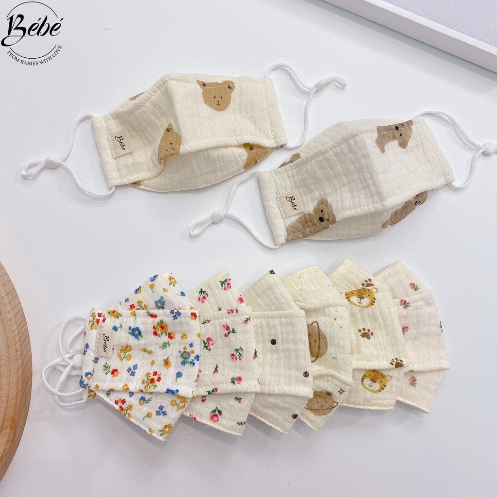 Khẩu Trang Xô Cho Bé Vải Xô Muslin Có Dây Đeo Điều Chỉnh