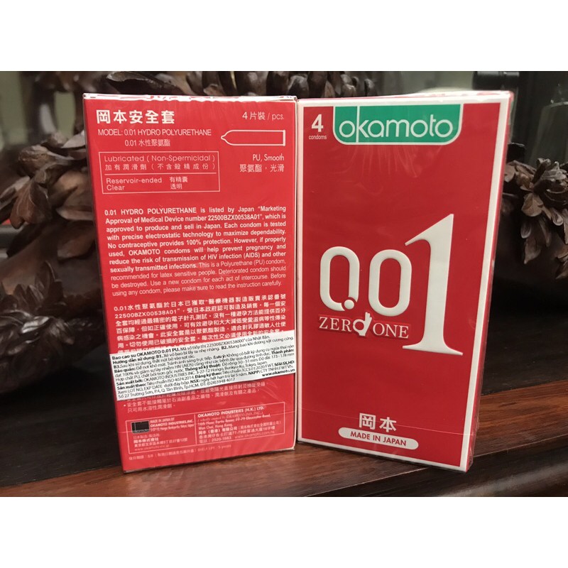 Bao Cao Su OKAMOTO  Zero One siêu mỏng trơn 0,01mm - Hộp 4 Pcs - Ipek_Shop