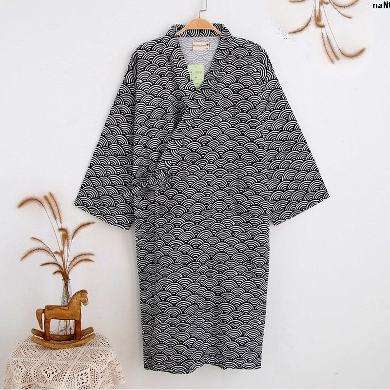 Áo Kimono Cotton Thấm Hút Mồ Hôi Phong Cách Xuân Hè Cho NamÁo Choàng Ngủ Dài Trung Bình Kiểu Nhật Bản Yukata