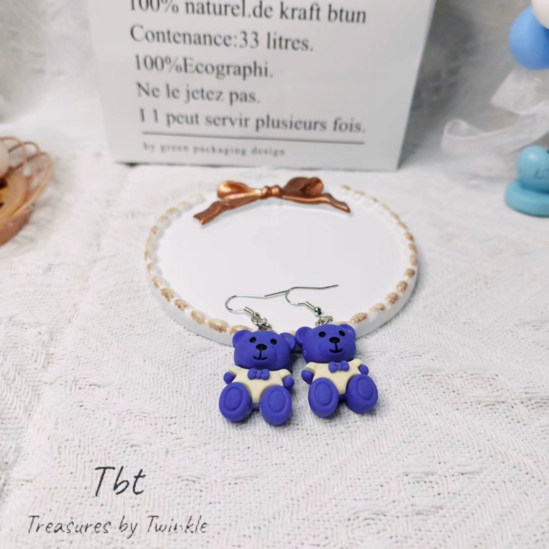 Bông tai mặt dây chuyền bông tai bạc gấu thỏ thời trang dễ thương tính khí bình dân Trang sức xanh Klein (Tbt)