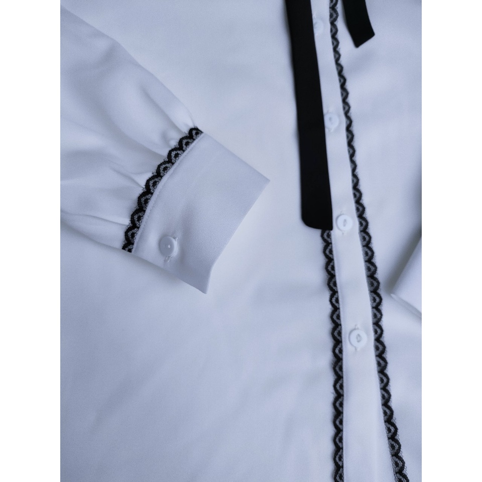 Áo Sơ Mi Công Sở Nữ Tay Dài ,Cổ Phối Ren thắt nơ Thời Trang Quyên AA QUYÊN 009