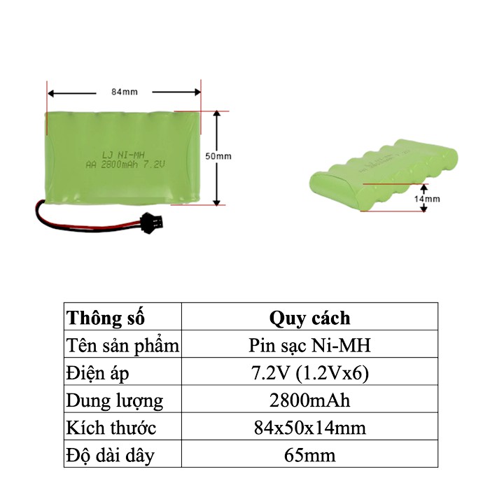Bộ Pin+Sạc 7.2V 2800mAh Ni-Mh dùng cho xe điều khiển