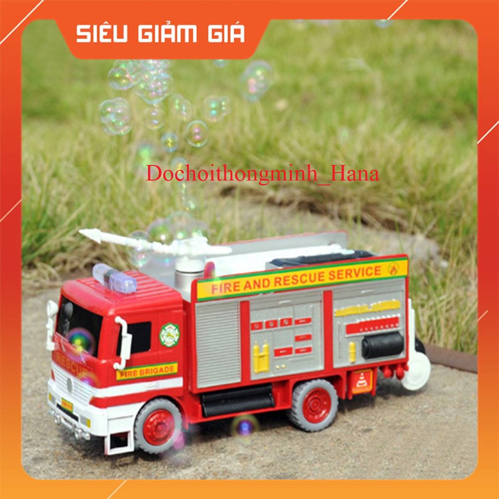 Xe Cứu Hỏa Phun Bóng   LẺ= SỈ   Chạy Pin,Tự chạy,Có Đèn,Tiếng còi xe cứu hỏa,Tự phun bong bóng,Bé yêu sẽ rất thích