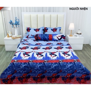Bộ ga gối 3 món ga bọc đệm kèm gối kích thước 1m8x2m và 2mx2m2-mẫu siêu nhân nhện - drapbeding