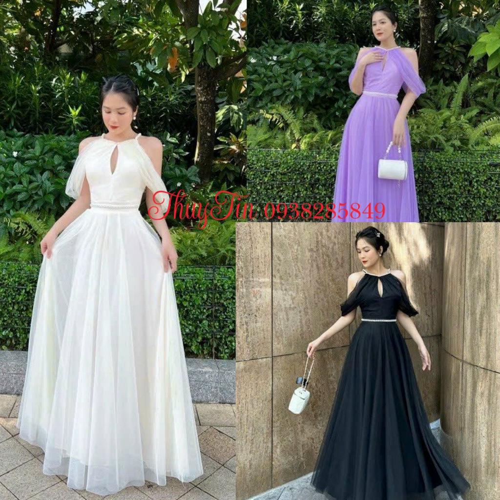 Đầm Váy đi tiệc dạ hội cổ yếm đính ngọc rớt vai phong cách tiểu thư quý phái sang chảnh nhẹ nhàng