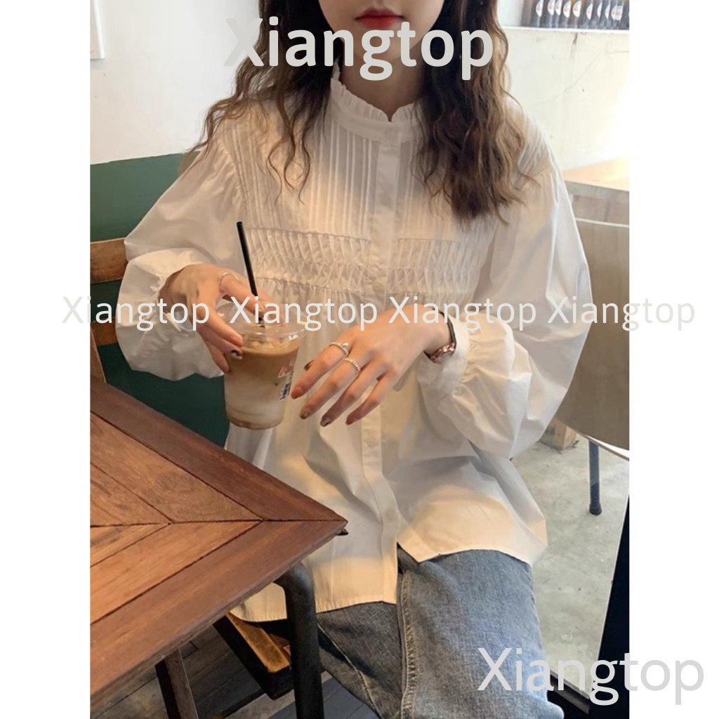 Áo babydoll trắng tiểu thư ly dọc tay bồng hàng QC A 285 freeship50k