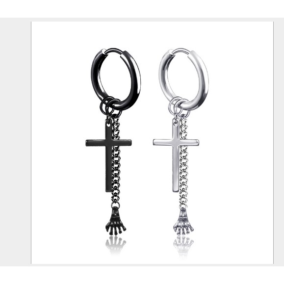 Khuyên tai titan xích thánh giá bàn tay ko gỉ có loại kẹp