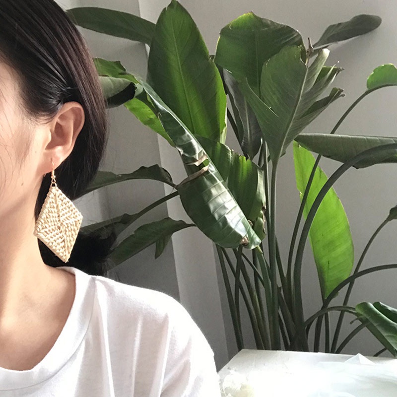Khuyên Tai Dáng Dài Đan Mây Thủ Công Kiểu Hình Học Thời Trang Hàn Quốc