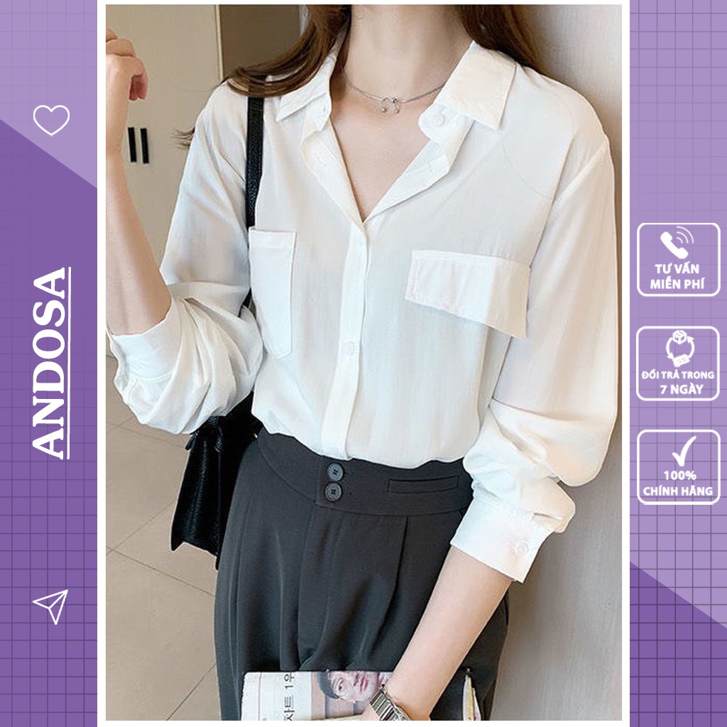 Áo sơ mi nữ kiểu dài tay form rộng công sở hàng Quảng Châu ANDOSA SM27