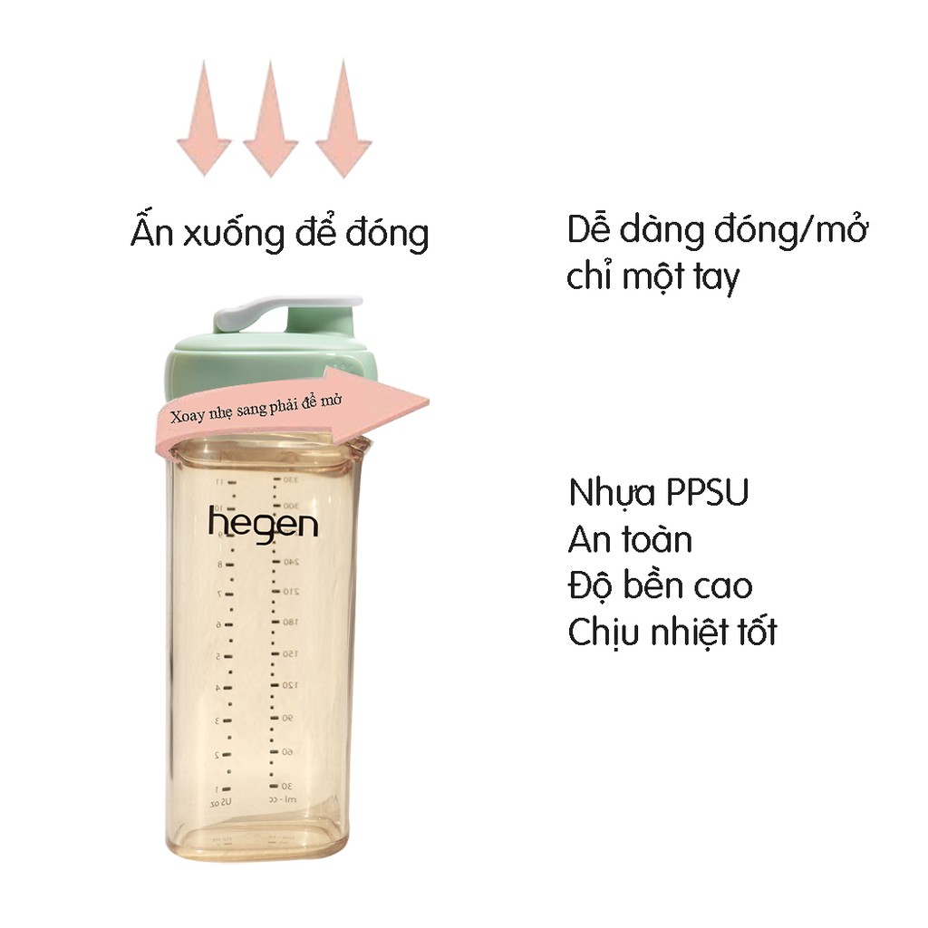 Bình uống nước Hegen PPSU 330ml đủ màu