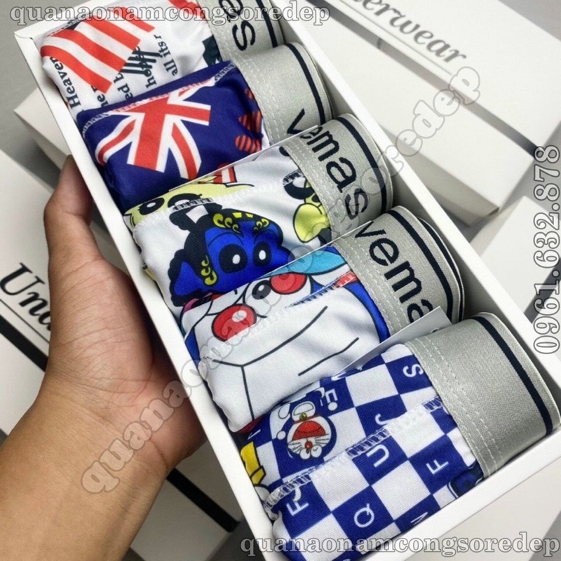 Quần lót nam in hình thun lạnh, quần sịp đùi nam thun lạnh hoạt hình doremon, cờ mỹ,cậu bé shin, con hổ