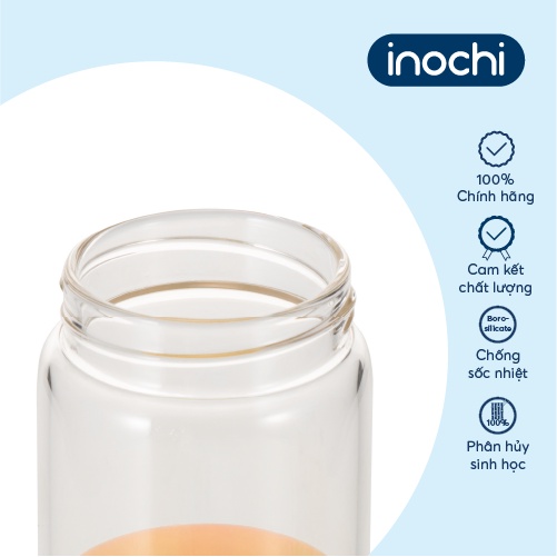 Bình nước thuỷ tinh bọc silicon Inochi - Nikko 550 ml (có quai)