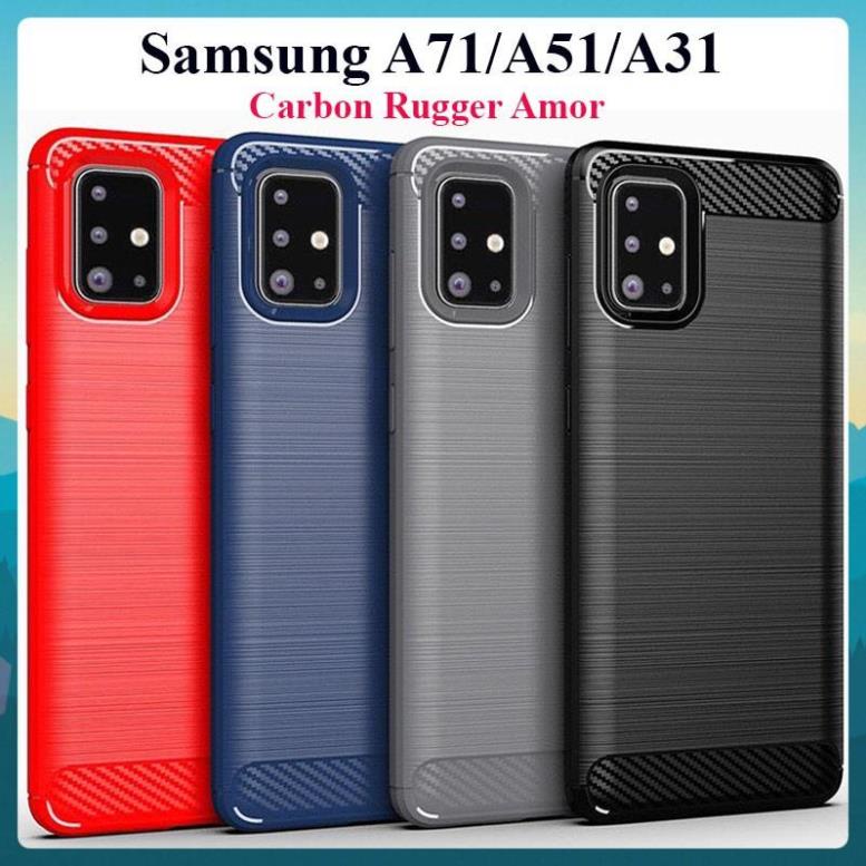 Ốp lưng dẻo Samsung Galaxy A71, A51, A31 vân sợi cacbon chống sốc, chống vân tay Rugger Amor