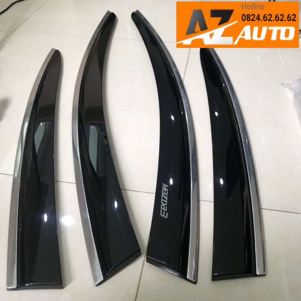 Bộ vè che mưa chỉ innox Mazda 3 form 2020 - 2022 viền chỉ Inox