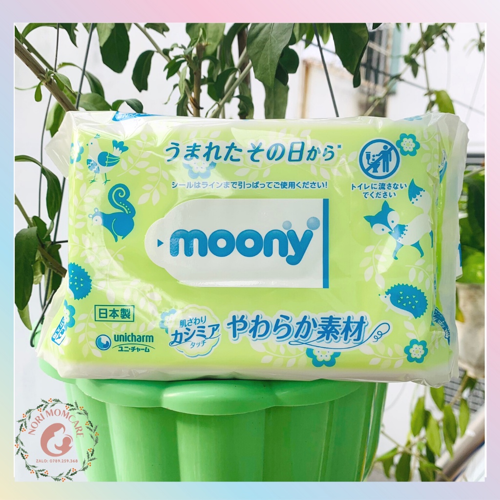 [COMBO 8 GÓI] Khăn ướt Moony nội địa Nhật không mùi, chiết xuất từ trà xanh dưỡng ẩm, ngăn vi khuẩn và chống hăm cho bé,