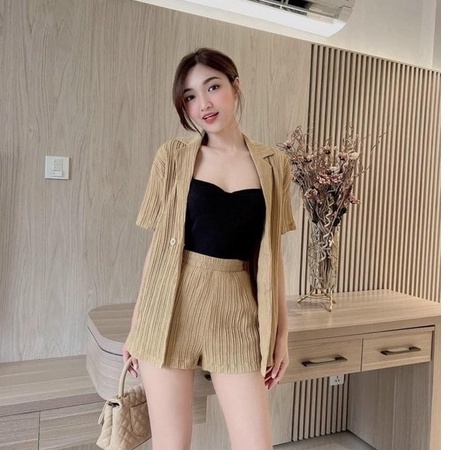Sét bộ 3 món đũi xốp phối áo kiểu duyên dáng thời trang nữ stclothing