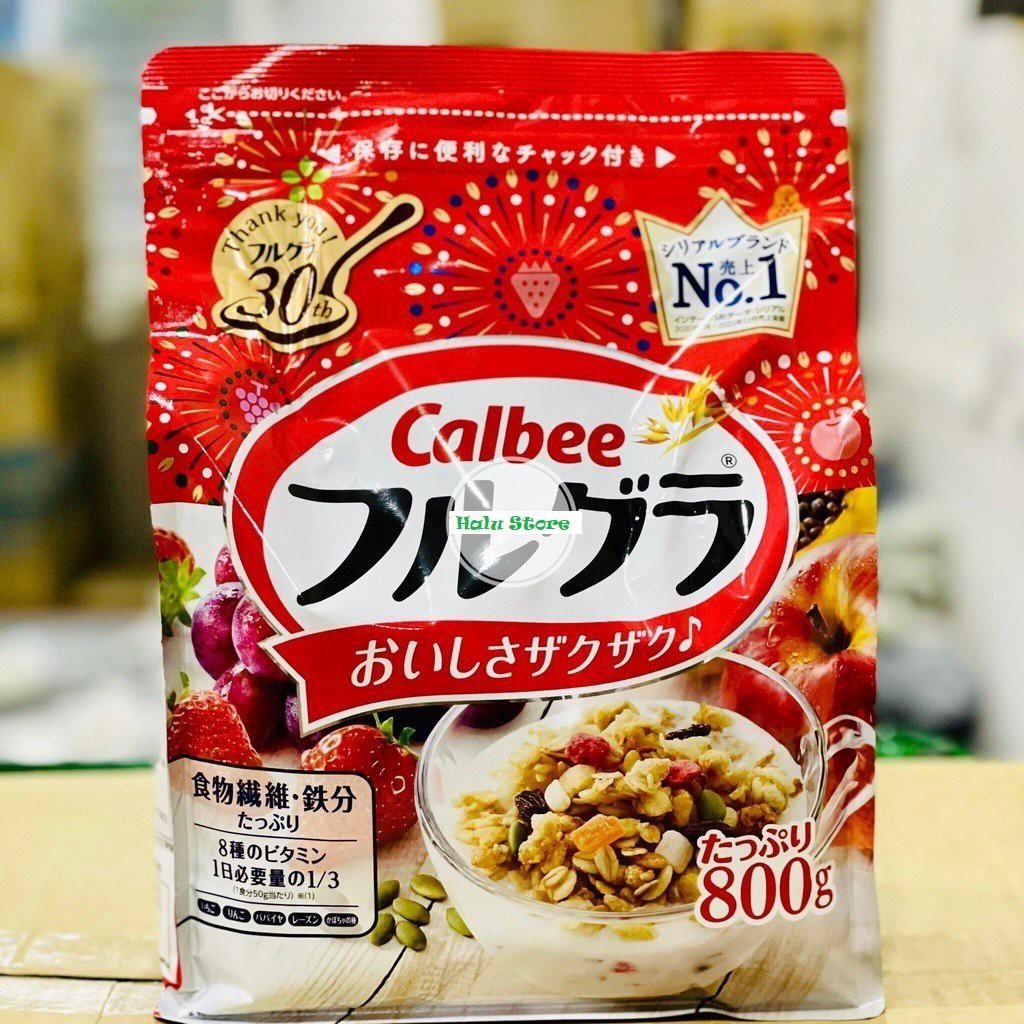(HSD T10/2022) Ngũ cốc Calbee ăn kiêng giảm cân Nhật Bản mix sữa chua trái cây hoa quả dùng ăn sáng - Gói Calbee đỏ 800g