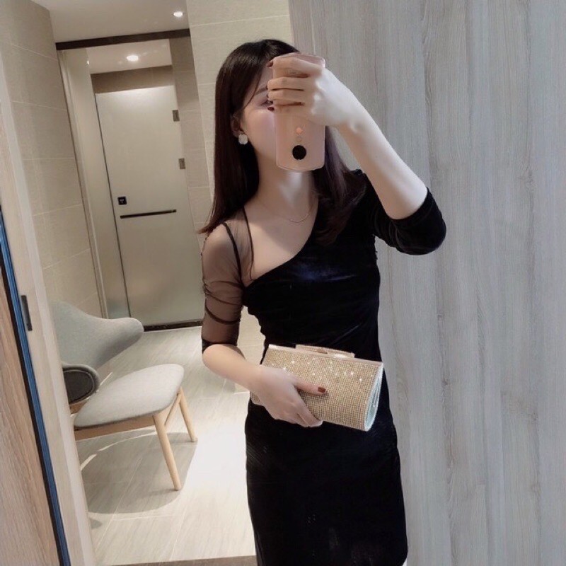 Ví Cầm Tay 💥 SANG CHẢNH 💥 Túi Nữ Đính Đá Hình Chữ Nhật Nhỏ Gọn Tiện Dụng