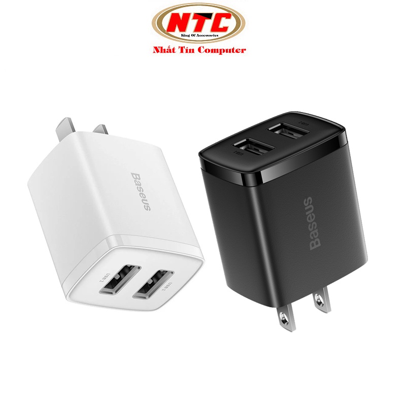 Cốc sạc 2 cổng mini Baseus CCCP10UC 10.5W Compact Charger - tích hợp chip ngắt khi quá tải (2 màu ) Nhất Tín chính hãng