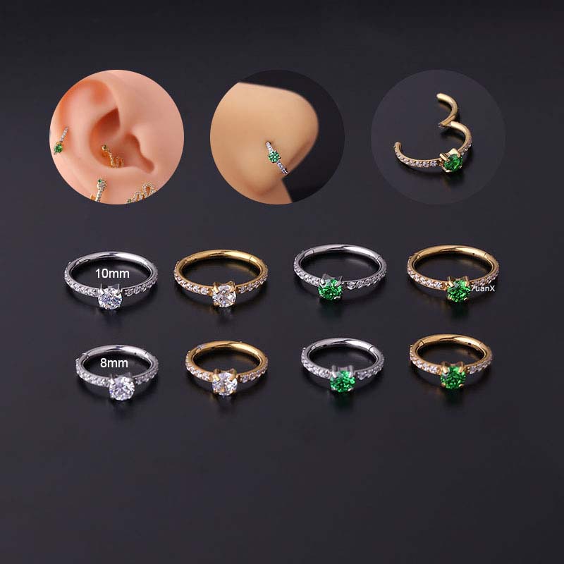 1 Cái Khuyên Tai Tròn Bằng Thép Titan Đính Đá Zircon 8mm/10mm 16Gauge Không Gây Dị Ứng