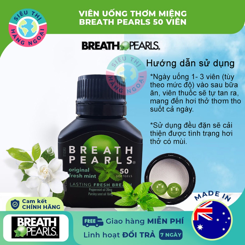 Viên Uống Thơm Miệng Breath Pearls - Úc Hộp 50 viên